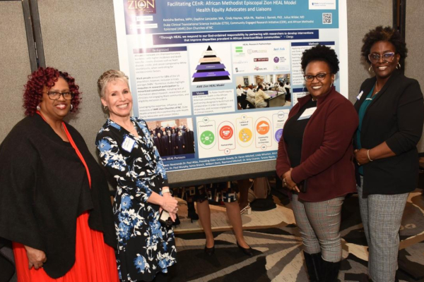 Duke CTSI Research Program Lead Kenisha Bethea, MPH, lead author of the poster presentation on "Facilitating CEnR: AME Zion HEAL Model for Health Equity Advocates and Liaisons" had the winning poster abstract in the Community Health Category, emphasizing the strength and importance of faith communities in advancing health equity.  Other abstract co-authors included Daphne Lancaster, MA, Cindy Hayes, MSA-PA, Nadine Barrett, PhD (Wake Forest), Julius Wilder, MD (Duke), the Duke Clinical Translational Science 